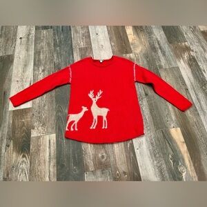 J. Jill Wool/Angora/Yak Red Reindeer Holiday Scoop Neck Raw Stitch Sweater XS